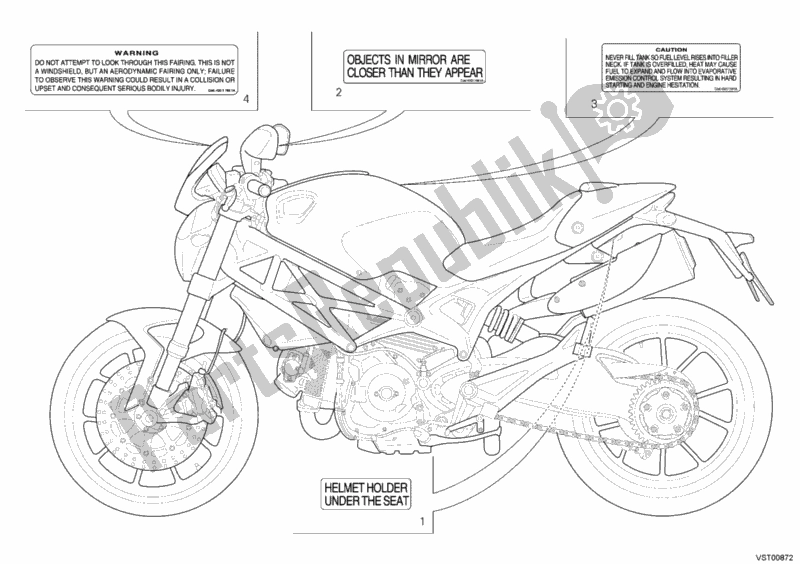Todas as partes de Rótulos De Avisos do Ducati Monster 796 ABS USA 2012